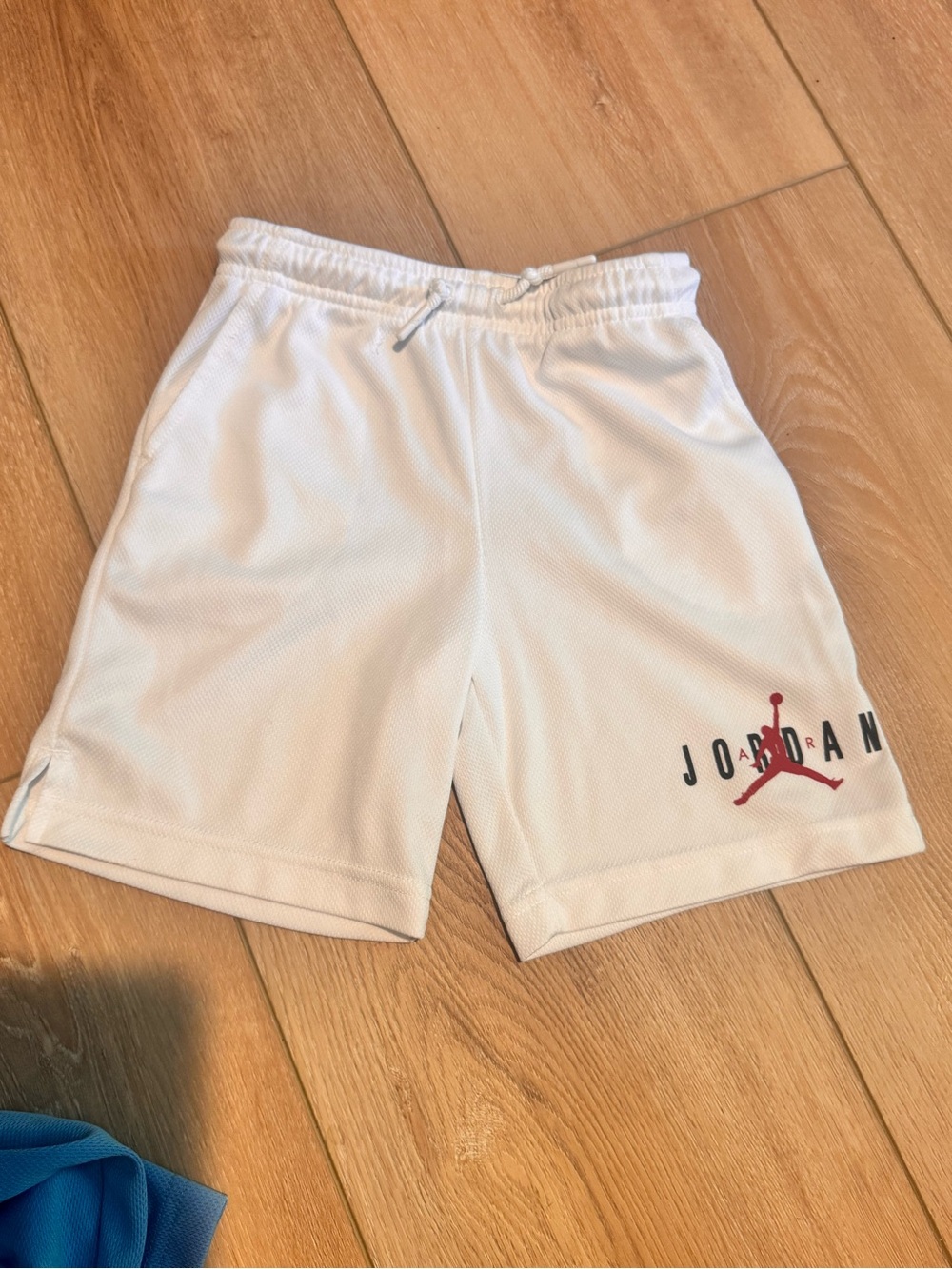 Jordan White Mesh Basketball Shorts with Red Jumpman